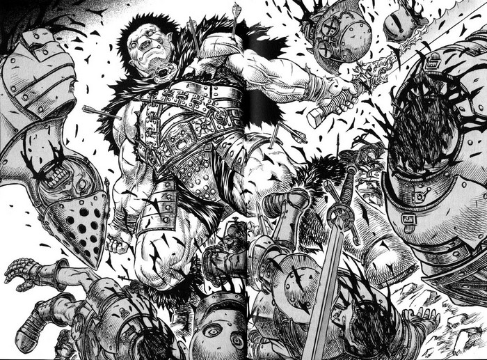 Guts from Berserk fighting Zodd