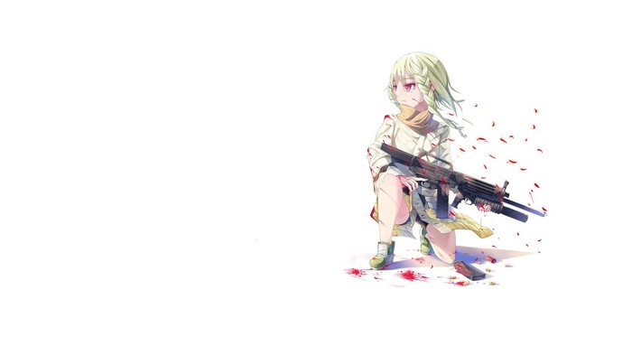 Anime girl with a machine gun and blood