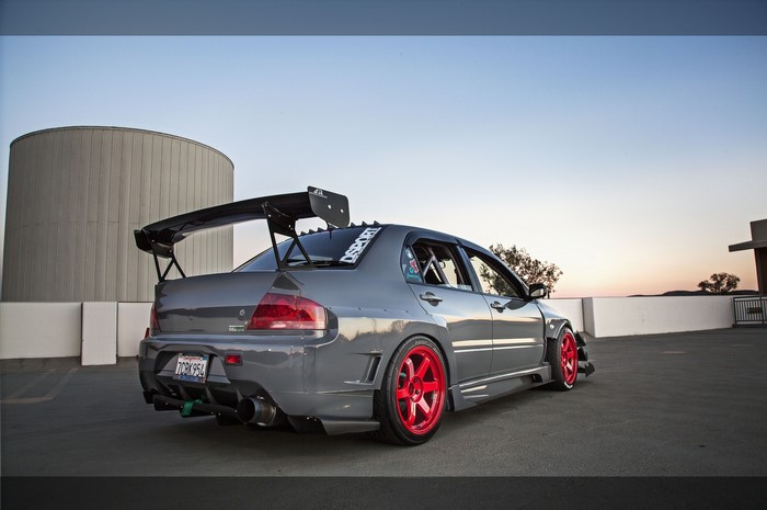 Mitsubishi Lancer Evo tuning car with large spoiler