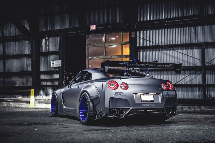 Modified Nissan GT-R with large rear wing