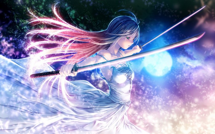 Anime girl with swords and flowing dress