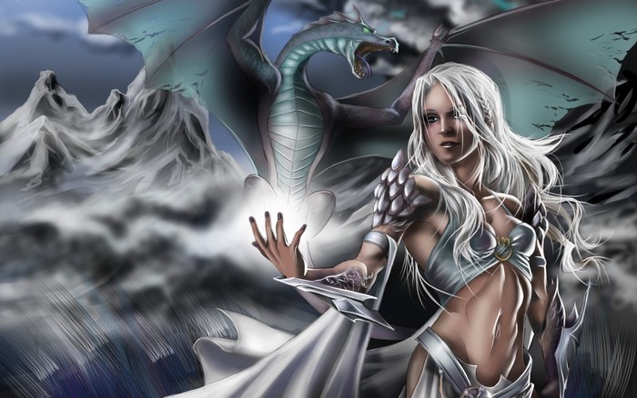 Daenerys Targaryen with Dragon in Fantasy Scene