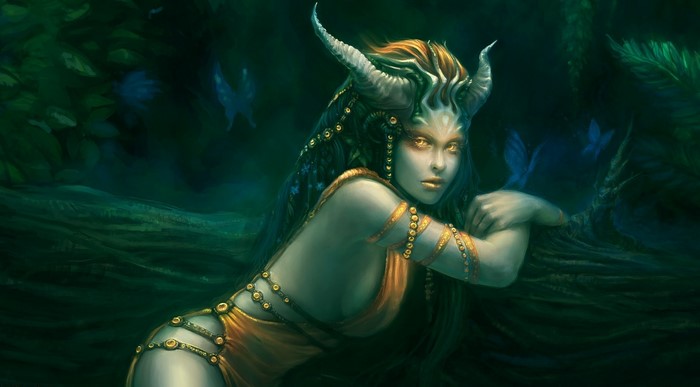 Fantasy art of a succubus in a forest