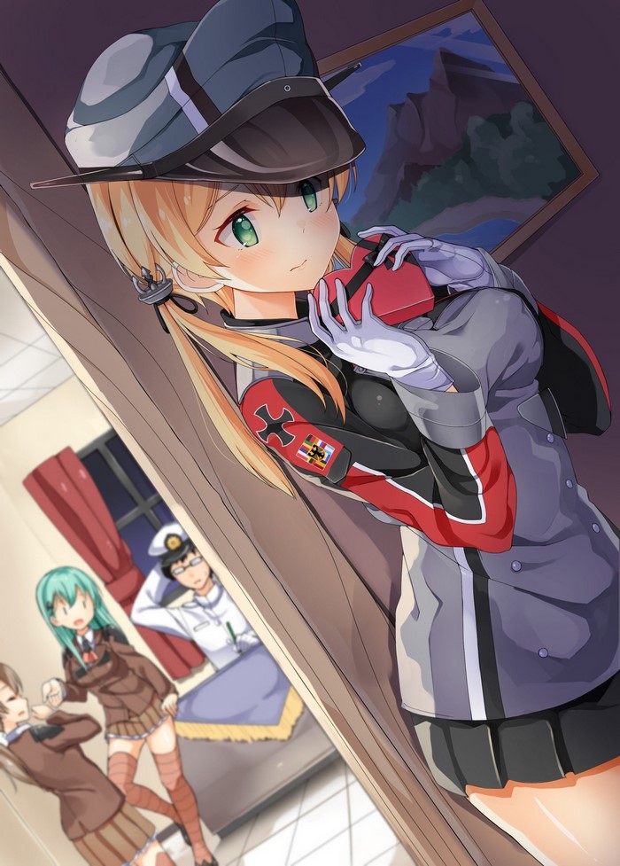 Prinz Eugen from Kantai Collection holding a heart-shaped box
