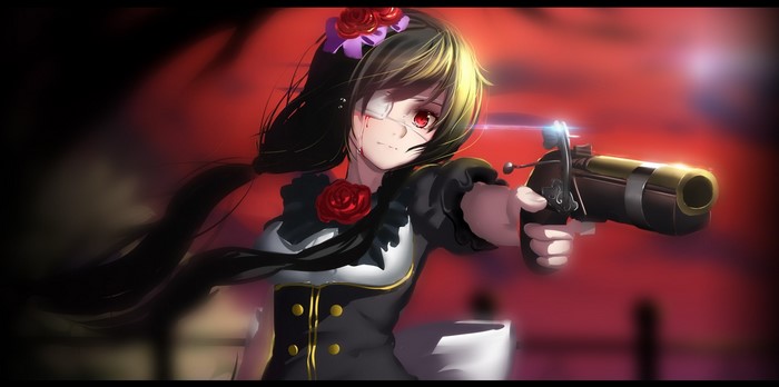 Kurumi Tokisaki from Date A Live holding a gun