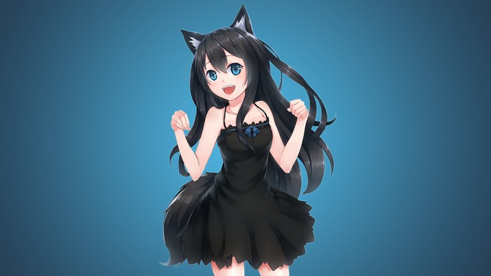 Anime girl with black hair and cat ears