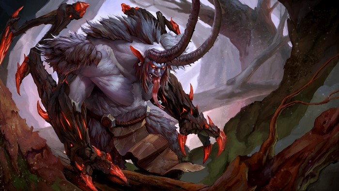 Artwork of a monstrous creature with horns and claws