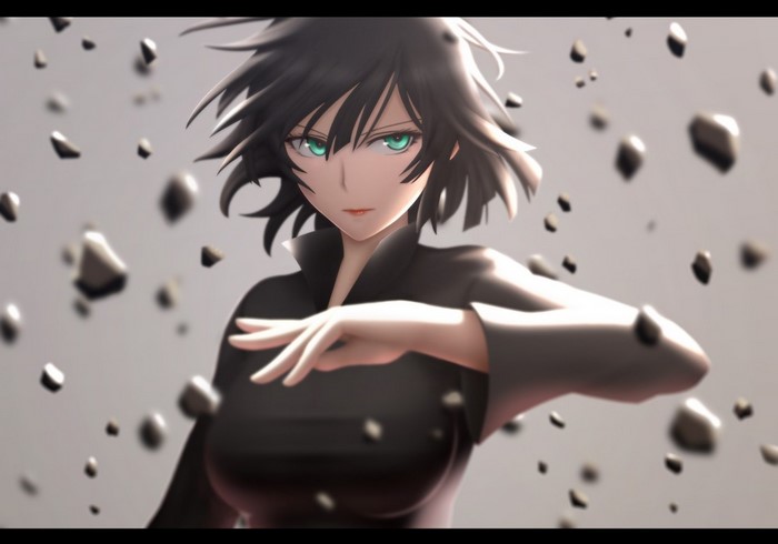 Fubuki from One Punch Man with floating rocks