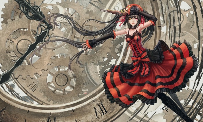Kurumi Tokisaki from Date A Live with clockwork background