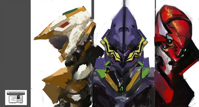 Evangelion Units 01, 02, and Mark.09