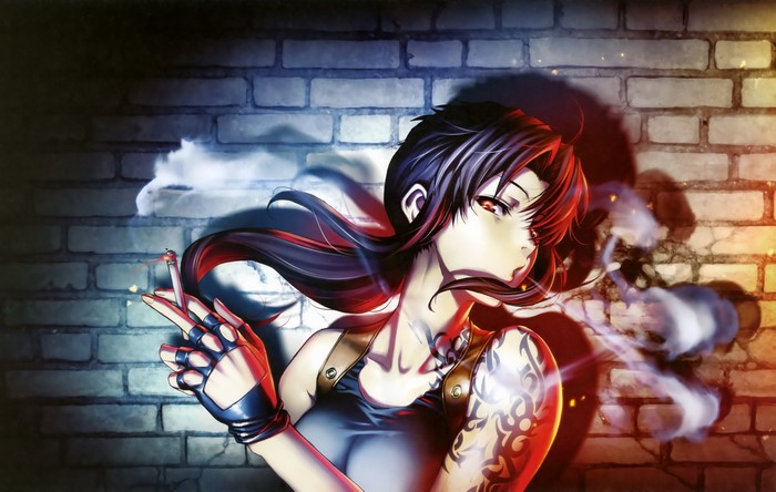 Revy from Black Lagoon smoking a cigarette