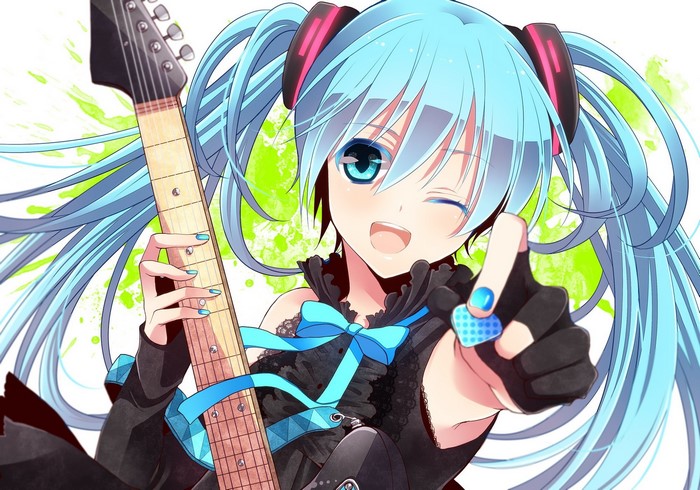 Hatsune Miku from Vocaloid with Guitar