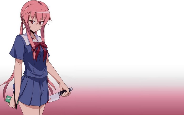 Gasai Yuno from Mirai Nikki holding a bloody knife