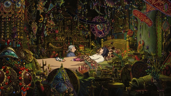 Howl's Moving Castle: A cluttered room with two characters