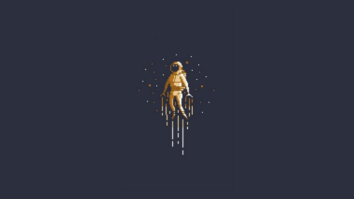 Pixel art astronaut floating in space
