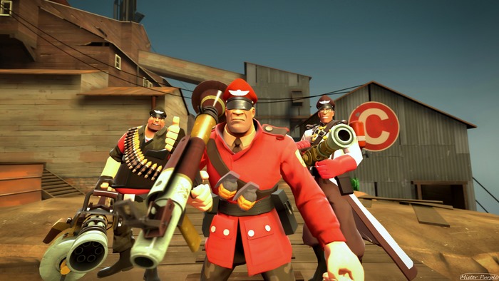 Team Fortress 2 characters Soldier, Heavy, and Medic