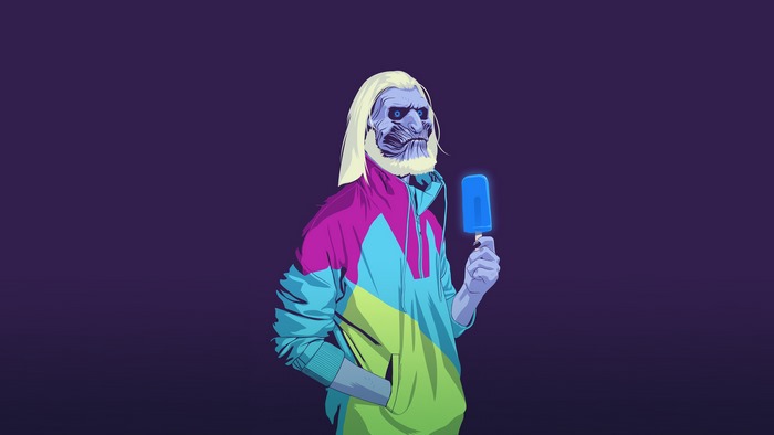 White Walker from Game of Thrones eating a popsicle