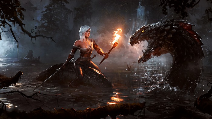 Ciri fighting a monster in The Witcher
