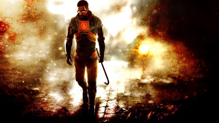 Gordon Freeman from Half-Life 2 with a crowbar