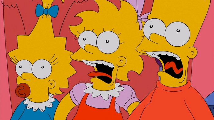 The Simpsons characters Bart, Lisa, and Maggie