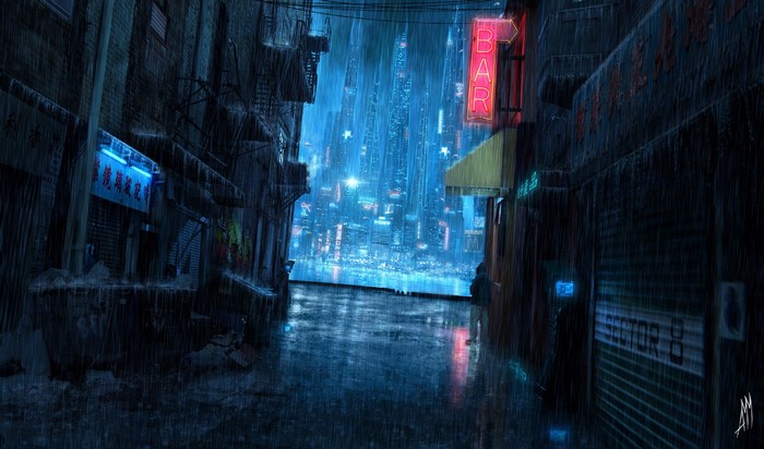 Cyberpunk Alleyway in the Rain at Night