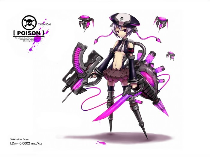 Anime girl with poison-themed weapons and drones