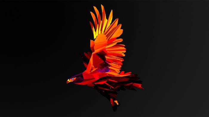 Low poly eagle with facets in flight