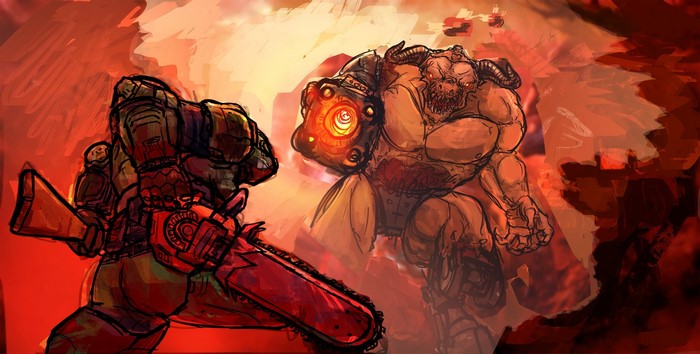 Doom Slayer fighting a demon