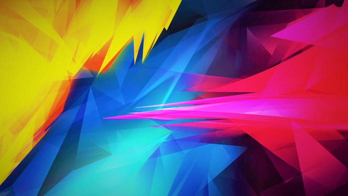 Abstract geometric shapes in yellow, blue, and red