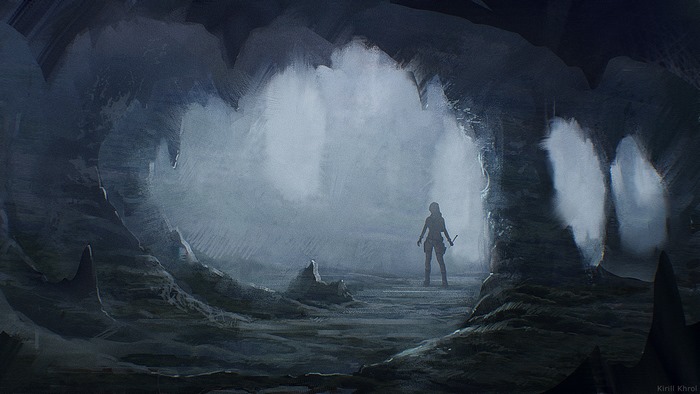 Lara Croft from Tomb Raider in a cave