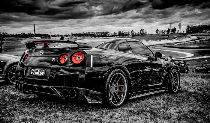 Black Nissan GTR on Racing Track
