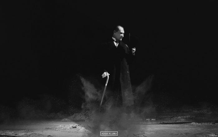 Mustafa Kemal Atatürk with cane and hat