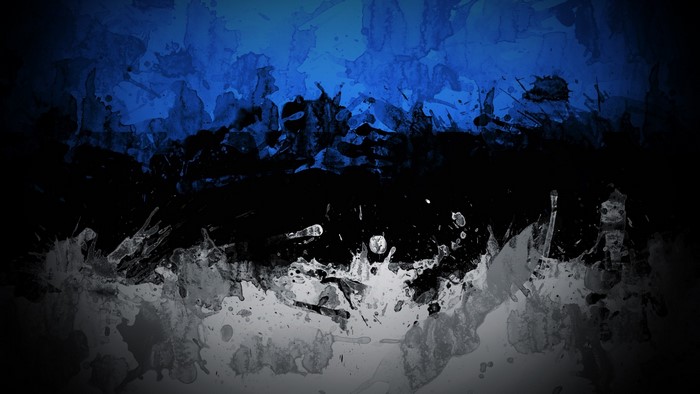 Abstract Estonia Flag with Blue, Black, and White Splatters