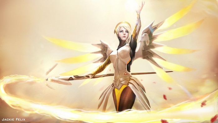 Mercy from Overwatch with glowing wings