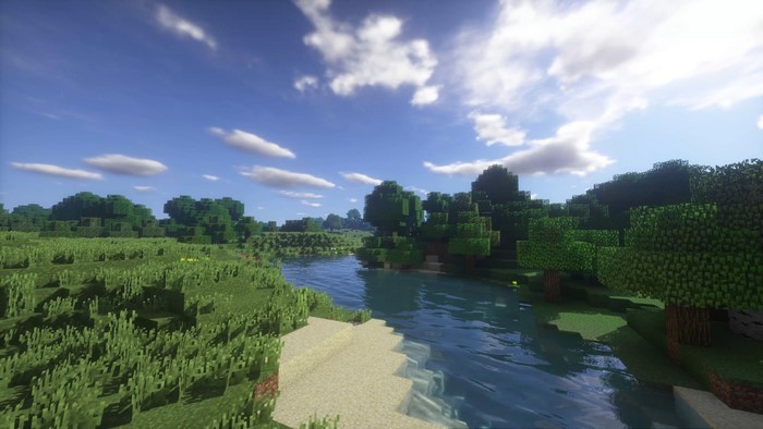 Minecraft landscape with river and trees