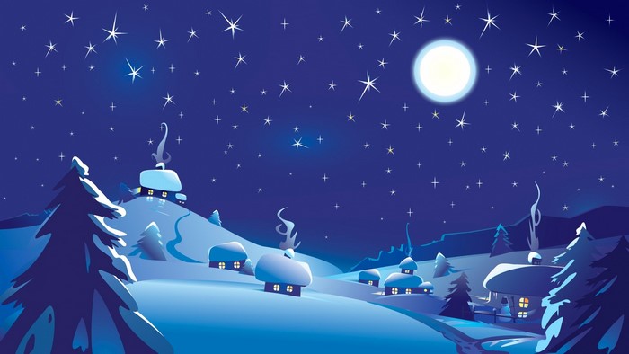 Winter Village Under a Starry Night Sky