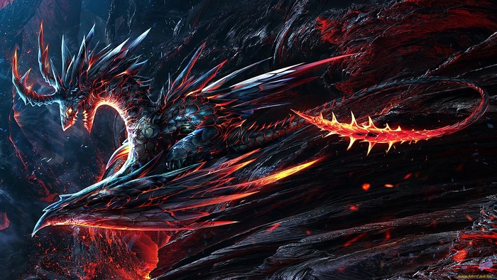 Fiery Dragon in a Dark Cave