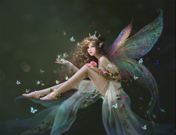 Fairy with butterflies and flowers