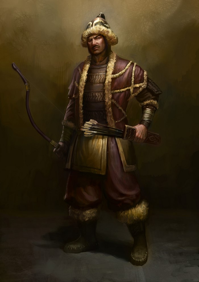 Mongol warrior with bow and arrows