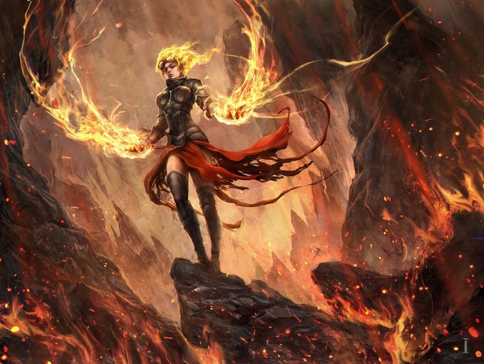 Fantasy art of a woman wielding fire magic