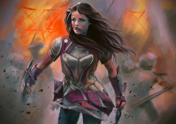 Warrior woman with armor and sword