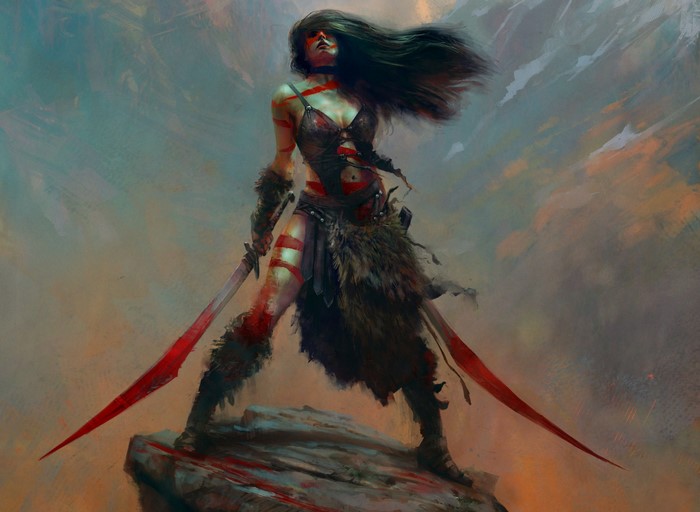 Fantasy warrior woman with swords