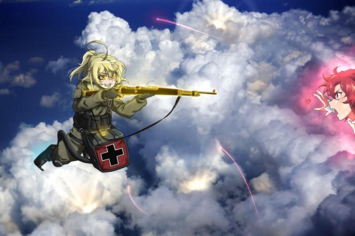 Tanya Degurechaff from Youjo Senki firing a rifle