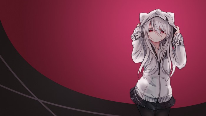 Anime girl with white hair and cat ears hoodie