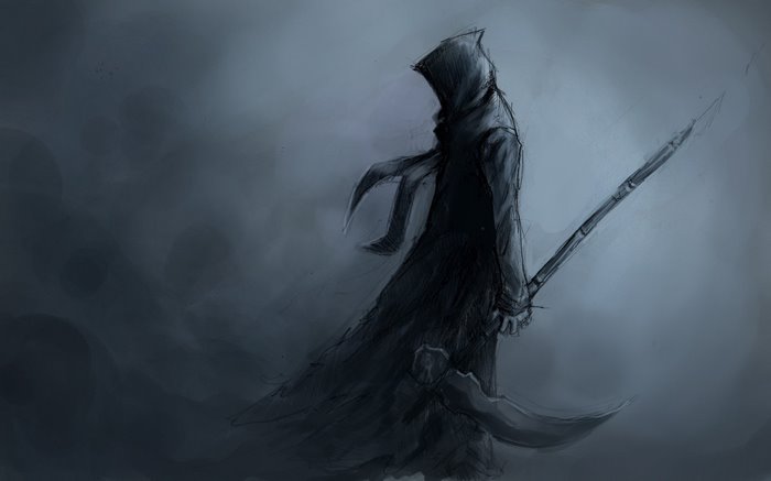 Dark Warrior Reaper with Hood and Sword