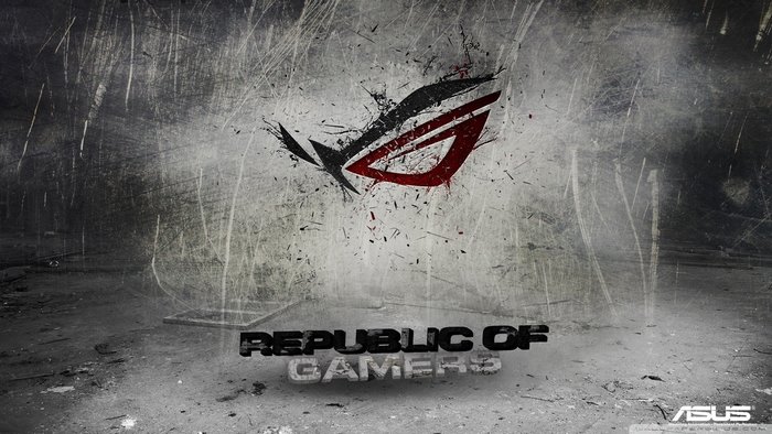 Republic of Gamers logo and text on grunge background