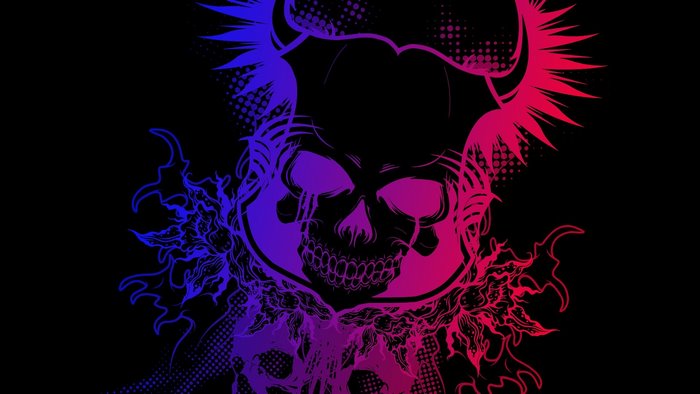 Colorful gradient skull with horns on black background