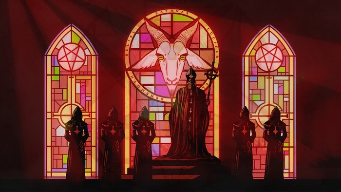 Papa Emeritus and followers in a satanic church