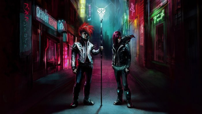 Varien Klayton and Scandroid in Cyberpunk City