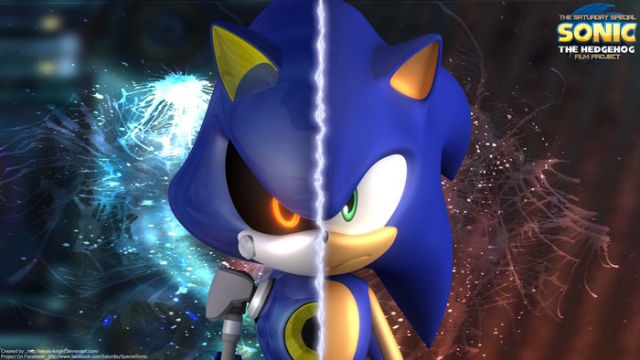 Sonic the Hedgehog and Metal Sonic split image